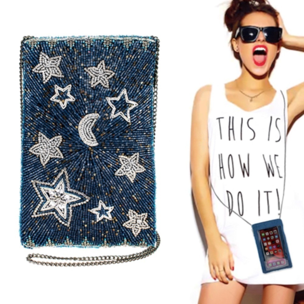 NWT New Mary Frances Celestial Beaded Crossbody Phone Bag Retire Rare